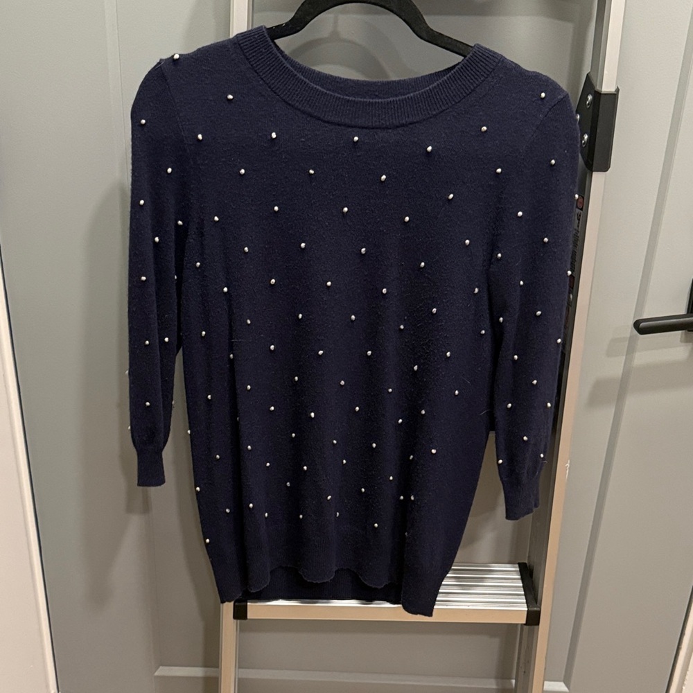 Jcrew Women's Navy Sweater with White Accents